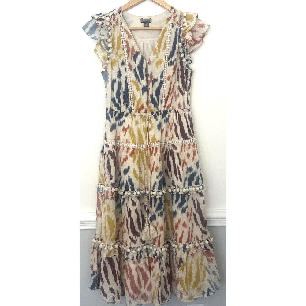 J Crew Point Sur Boho Maxi Dress, Pom Poms, Size 2, 100% Cotton